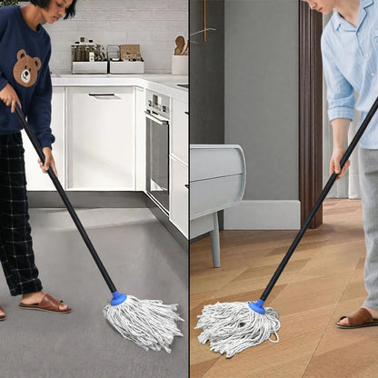Indoor Mop for Floor Cleaning - Cotton Mops for Floor Cleaning, Regular Mop for Floors, 49-inch Simple Mops for Cleaning Living Rooms, Bathrooms, and Kitchens. (White&Blue)