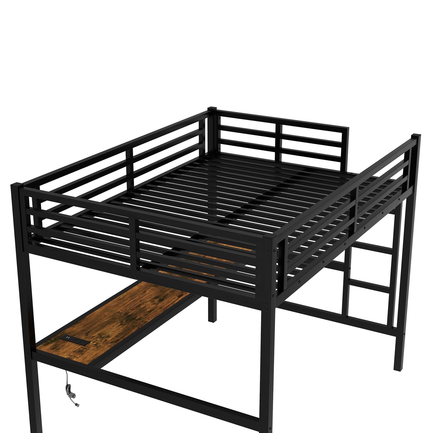 Bellemave Metal Full Size Loft Bed with Desk and Charging Station,Heavy Duty Loft Bed Frame with LED Lights and USB for Kids,Teens,Adults,Full Size,Black