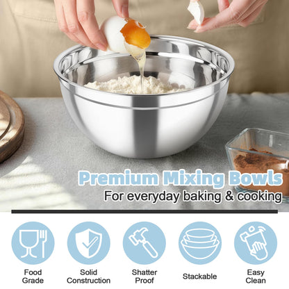 TeamFar Mixing Bowls, Stainless Steel Nesting Salad Bowls with Airtight Lids Set, For Serving/Mixing/Storing, Healthy & Long-lasting, Dishwasher Safe & Easy Clean, 4.6/3 / 1.5 QT, Black