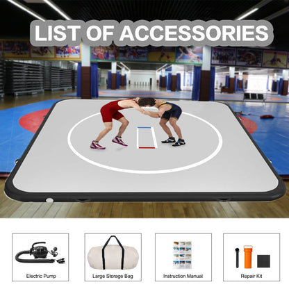 TOSPORT Inflatable Wrestling Mats Training Mat With Pump 4" Thick PVC Gymnastics Mat for Home Use/Tumbling/Jiu Jitsu/MMA/BJJ/Boxing/Judo/Yoga/Grappling (10ft*10ft*4in(3x3x0.1m))