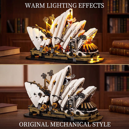 Miabrixbrix Steampunk Sydney Opera House Building Set for Adults, Detailed Architecture Model with Lights & Gears Display,Retro Modular Building Blocks, for Architecture Enthusiasts 1940pcs