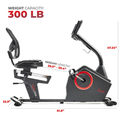 Sunny Health & Fitness Programmable Electro-Magnetic Resistance Recumbent Exercise Bike with 16 Levels of Resistance, 300 lbs Weight Capacity, and Bluetooth Connectivity with Exclusive SunnyFit™ App – SF-RB4850SMART