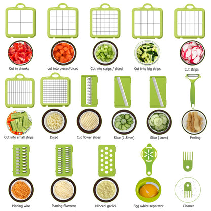 New 2022 Vegetable Dicer Onion Chopper, 22 in 1 Food, Fruits Cutter with 14 Stainless Steel Blades, Adjustable Slicer with Drain Rack Storage Container, Kitchen Gadget