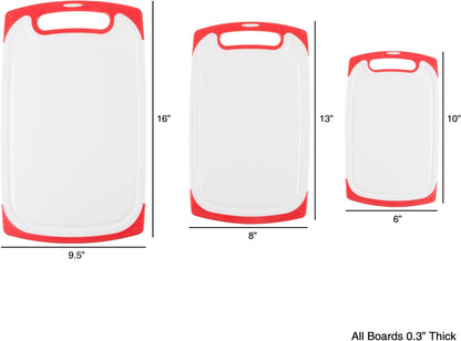Cutting Board Set, 3 Piece Plastic Kitchen Chopping Boards for Cooking Food Prep with Juice Groove by Classic Cuisine