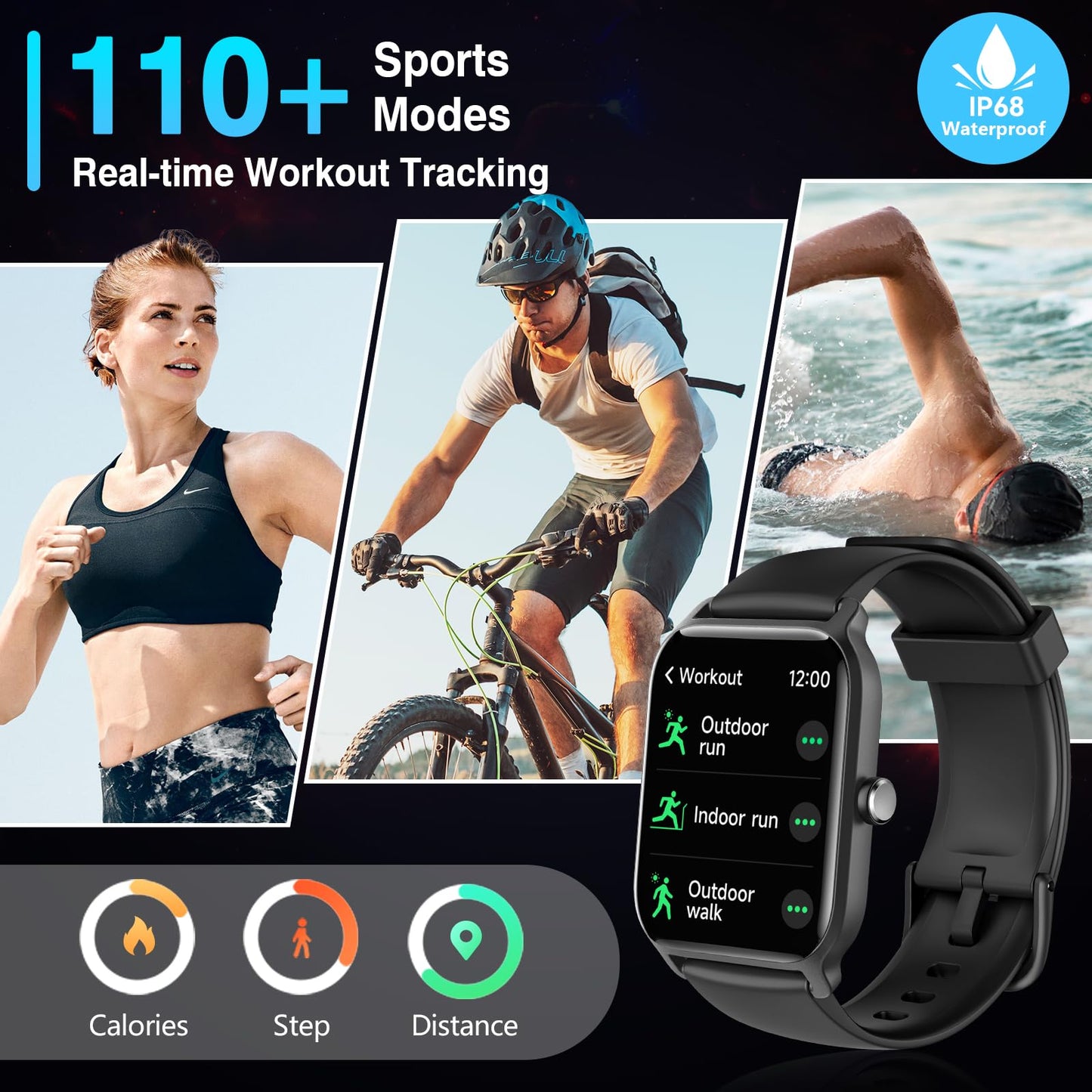 Smart Watches for Women Men, 2025 Smartwatch 1.8'' Alexa Fitness Tracker Smart Watch Compatible for Android iPhone with Bluetooth Call (Answer/Make), IP68 Waterproof Heart Rate/Sleep/SpO2 Monitor 110+