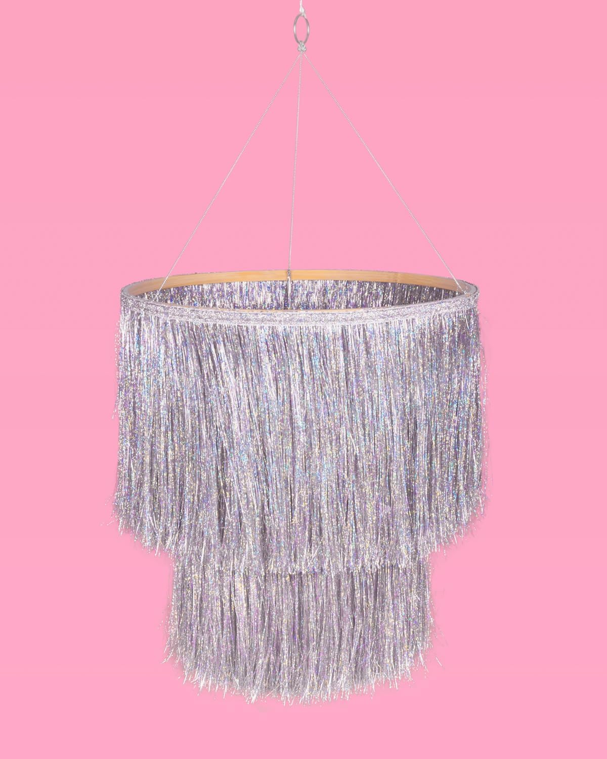 16" xo, Fetti Fringe Tinsel Chandelier - Iridescent Silver Foil, | Bachelorette Party Decorations, Birthday Photo Booth