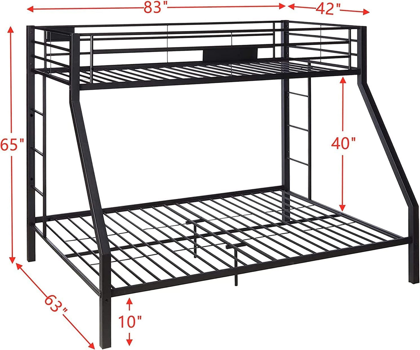 SIMPLEZC New Upgrade Thicken Metal Twin XL Over Queen Bunk Bed for Adults, Stronger Heavy Duty Steel Adults Bunk Beds Twin Over Queen Size with Ladder for Kids, Easy Assembly