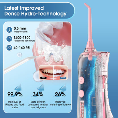 Leominor Water Dental Flosser - 5 Modes Cordless Portable Oral Irrigator, IPX7 Waterproof, Rechargeable Teeth Cleaner Upgrade Datchable Tank Professional Flossing Cleaning Pick for Home Travel (Black)