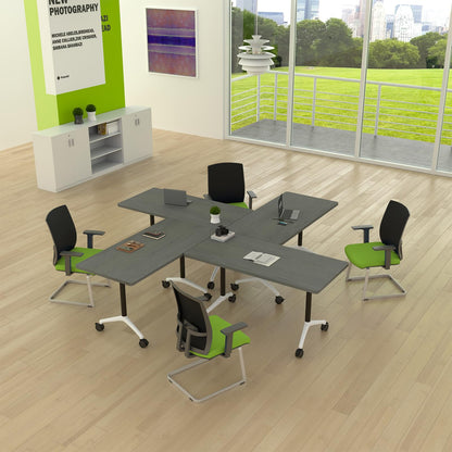 Folding Conference Table with Wheels, Flip Top Conference Room Table, Modular Mobile Training & Meeting Room Table Set, Space Saving Nesting Office Boardroom Desk for 6-12 Person, Set of 2/4/6/8