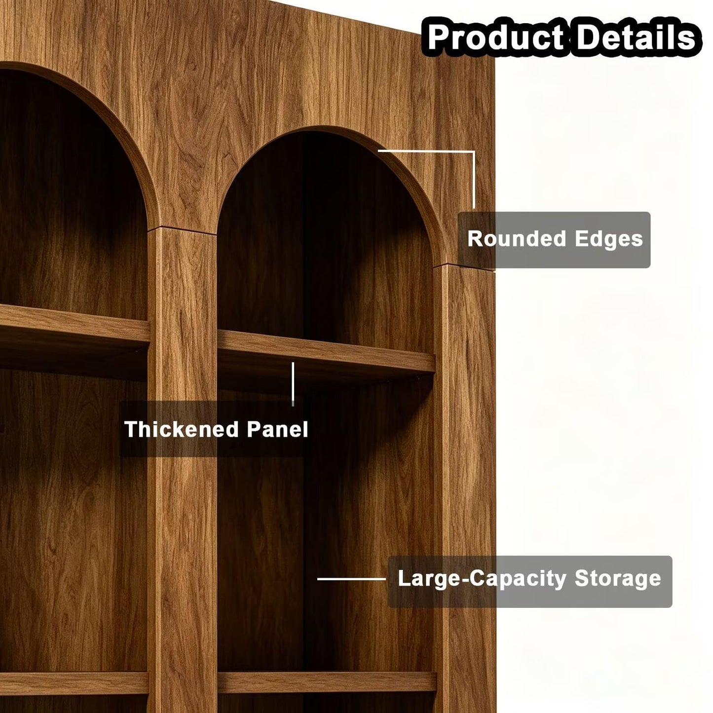 GTYLOPEE Arched 5-Tier Bookcase-Farmhouse Open Storage Bookshelf with 15 Cubbies Tall Freestanding Display Shelf for Living Room Home Office Bedroom(Black)