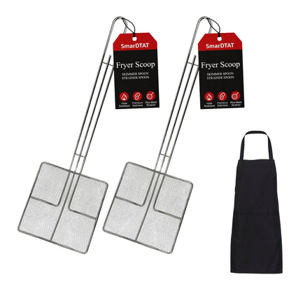 2PCS - Kitchen Spider Fryer Scoop Fry Skimmer Fryer Skimmer Frying Strainer for Cooking Deep Straining Spoon Ladle Oil Long Handle with Stainless Steel Tools Spoons for Deep Fryer Fine Mesh Strainer