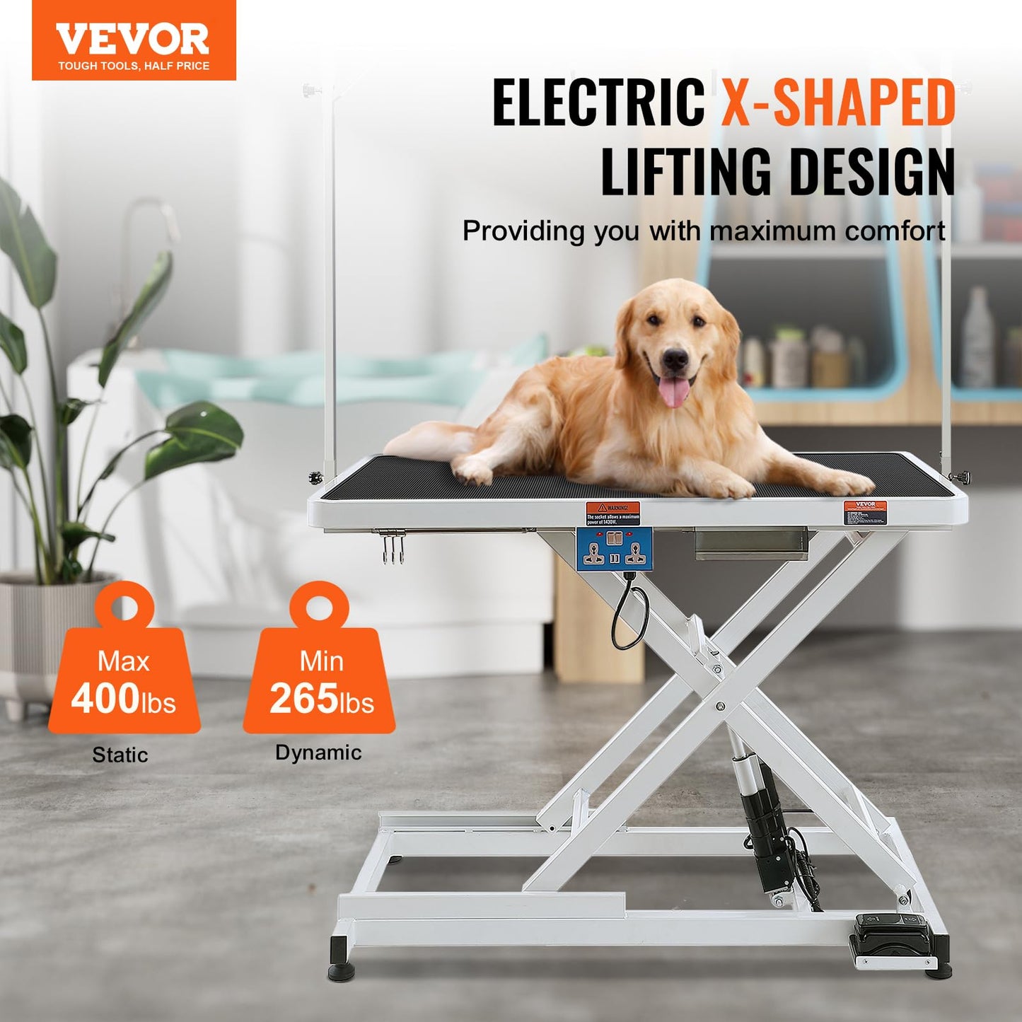 VEVOR 50 Inch Pet Grooming Table, Heavy Duty for Large Dogs, Height Adjustable, Anti Slip Tabletop, Grooming Arm Included, Max Load 400LBS