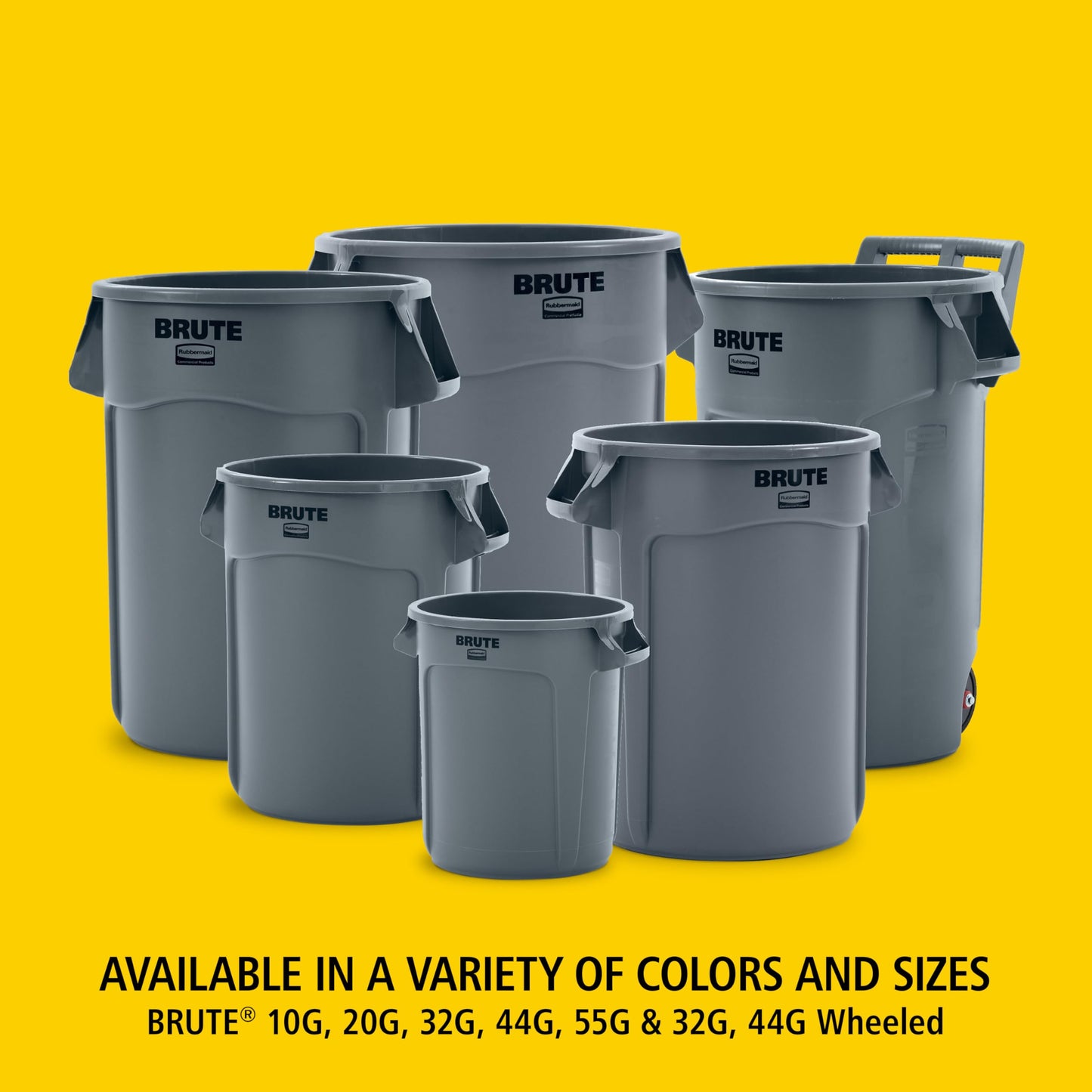 Rubbermaid Commercial Products BRUTE Heavy-Duty Round Trash/Garbage Can, 10-Gallon, Yellow, Outdoor Waste Container for Landscapers/Construction/Restaurants/Back of House/Offices/Warehouses
