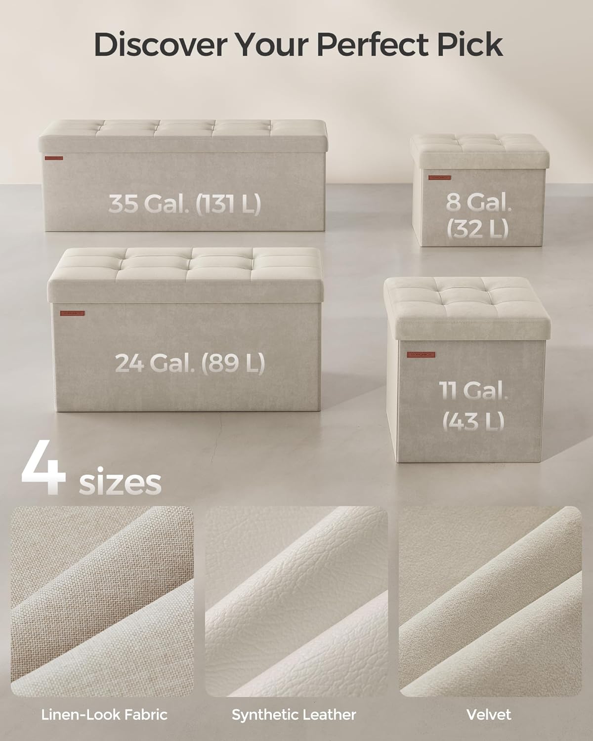 12.2 16.1 Inches 286 lb, ULSF200W01 SONGMICS Storage Ottoman, Foldable Small Ottoman Foot Rest, x Foot Stool, OAD up