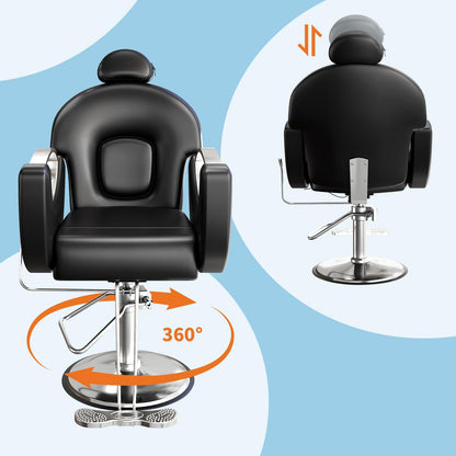 GAOMON Reclining Salon Barber Chair, 360 Swivel Styling Braiding Hairdresser Chair Hair Salon Chair with Heavy Duty Hydraulic Pump for Hair Stylist Home Barbershop, Black & Silver