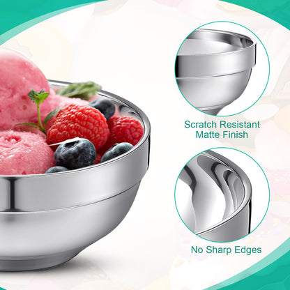Funnymoom 4 Pack 24 Oz stainless Steel Bowls Double Walled Insulated Soup Ice Cream Metal Mixing Nesting Bowls for Serving Soup Rice Cereal