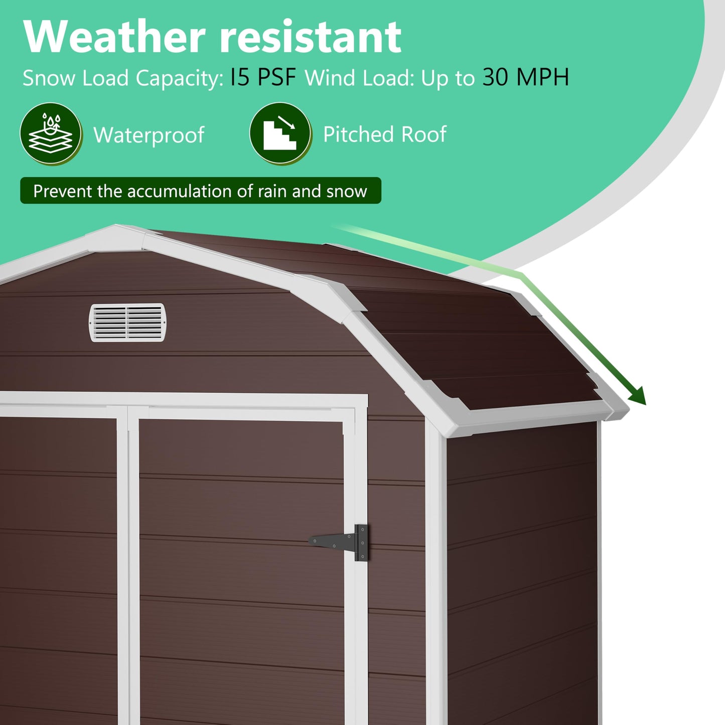 6x4.5 ft Resin Storage Shed with Floor, Weatherproof Outdoor Garden Shed, Plastic Tool Storage Shed with Double Doors for Backyard, Patio, Lawn, Bike