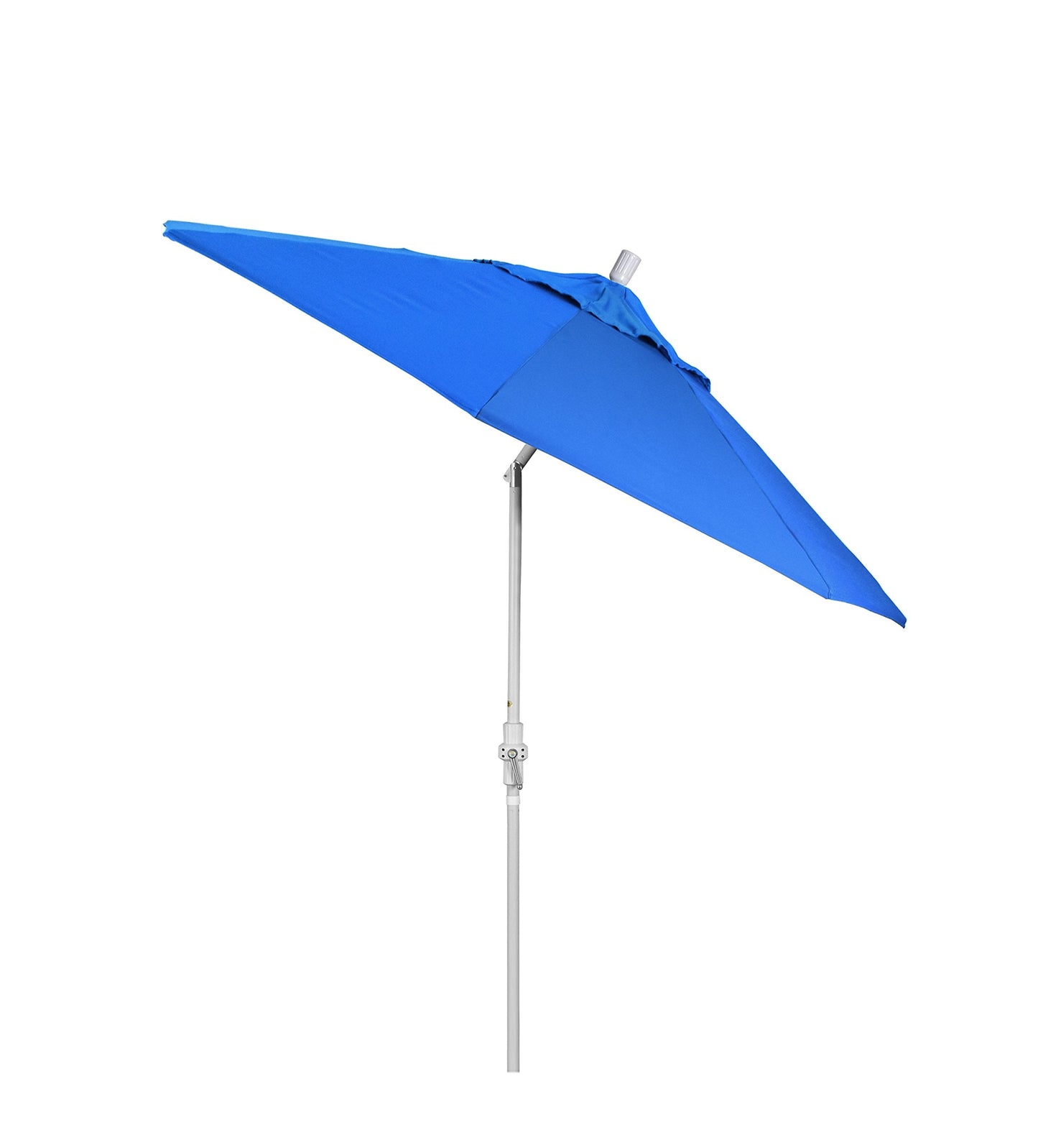 California Umbrella 9' Round Aluminum Market Umbrella, Crank Lift, Collar Tilt, White Pole, Royal Blue Olefin