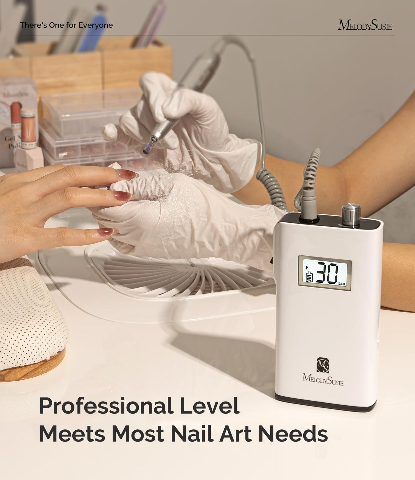 MelodySusie Professional Rechargeable 30000 RPM Nail Drill,SC320H Portable Electric E File Scamander, Acrylic Gel Grinder Tools with 6 Bits and Sanding Bands for Manicure Pedicure Carve Polish(Black)