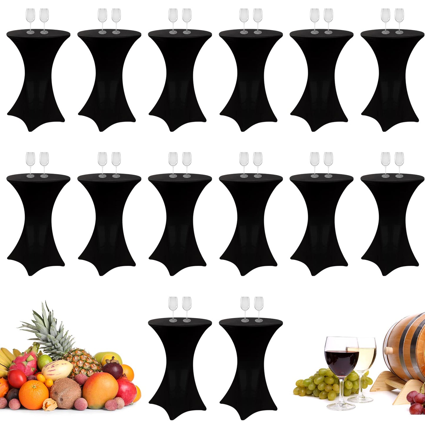 Linyuthia 14 Pack Spandex Cocktail Table Cover Bulk 24 x 43 Inch Round High Table Stretch Bistro Tablecloths for Wedding Bar Banquet Graduation Day Party (Black)