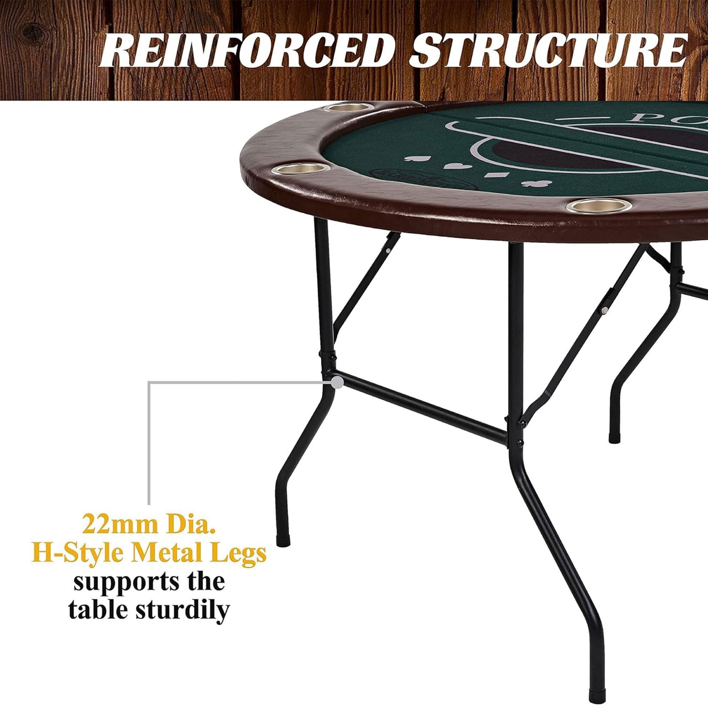 Barrington Billiards 6 Player Folding Round Card Table Casino Style 46 Inch Poker Table with Padded Rails, Cup Holders, and Poker Chips and Cards