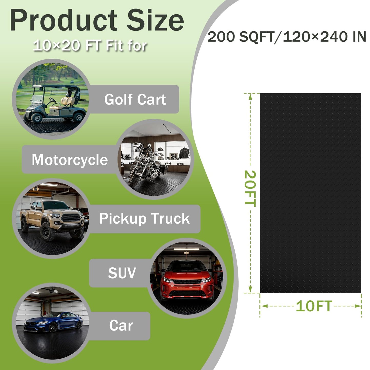 FomanXtre 10x20 FT Garage Floor Mat, 2.8mm Thickened Flooring Roll for Under Car Diamond Plate PVC Rubber Mat with 20 Pcs Tapes, Non-Slip Floor Mat for Garage, Warehouse, Gyms, Trailer, Black
