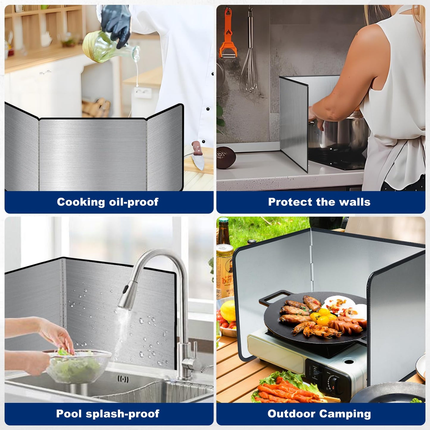 Tylulikaty 3 Sided Splatter Guard,Foldable Stainless Steel Oil Splatter Screens for Frying,Oil Splash Insulation Board,Nonstick Oil Splatter Guard Stove Insulation Board(L: 15" x W: 11.4" x H: 12")
