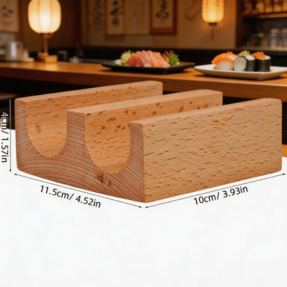 TUESMEILL Sushi Taco Holder:Wooden U Shaped Sashimi Plate Japanese Food Serving Tray Taco Display Stand Sashimi Rack for Home Restaurant Party Food Serving and Display (2 Slot )
