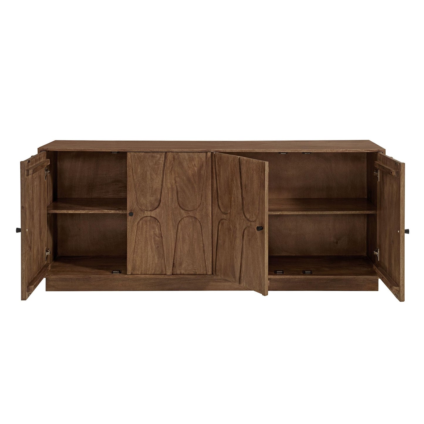 Modway Veda 72 Inch Mango Wood Sideboard Storage Cabinet in Walnut - Mid-Century Modern Buffet Credenza with 4 Doors