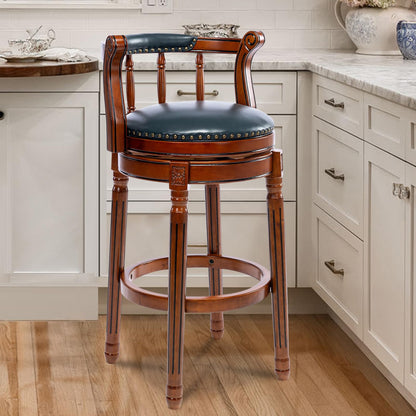 CozyRain Bar Stools Modern Swivel Barstools,Kitchen Counter Genuine Leather Upholstered Island Barstool with Footrest for Home Kitchen Dining Room (Navy, Seat Height 29.5 in)