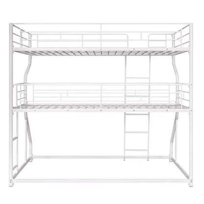 Merax Full XL Over Twin XL Over Queen Size Metal Triple Bunk Bed Frame with Ladder for Kids, Industrial Style Bunk Bed, Easy Assembly, No Box Spring Needed, for Kid's Room or Dormitory, White