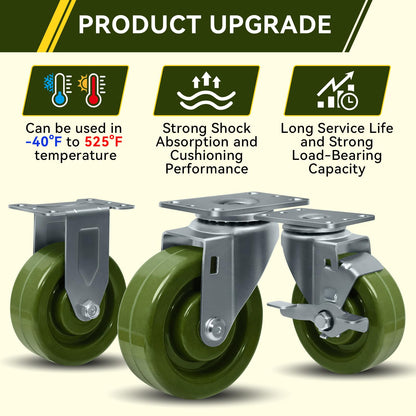4 Inch High Temperature Casters Wheels, Oven-Safe Bakery Rack Casters, -20°F to 550°F, Heavy Duty 1400 lbs Capacity, Baking Essential (12 Swivel)
