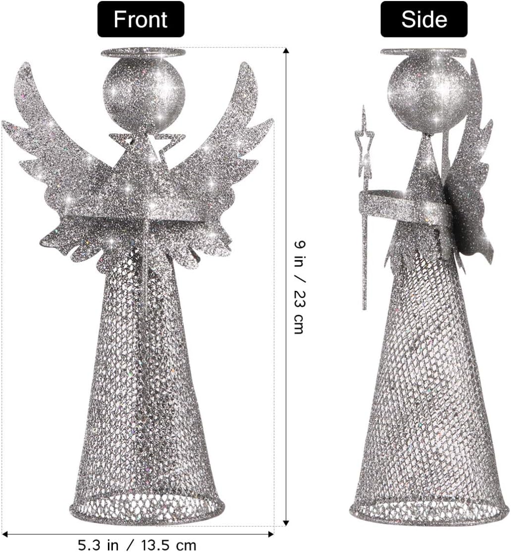 PRETYZOOM Christmas Silver Angel Tree Topper, Exquisite Glitter 3D Angel Figure Ornament for Party Home Xmas Tree