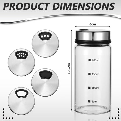 Wanmu 4Pcs Salt Pepper Shakers with Adjustable Outlet Holes, 7 oz Clear Glass Shaker Bottles, Salt Shakers for Kitchen, Spice Seasoning Cans for Kitchen Decor Home Restaurant BBQ Camping