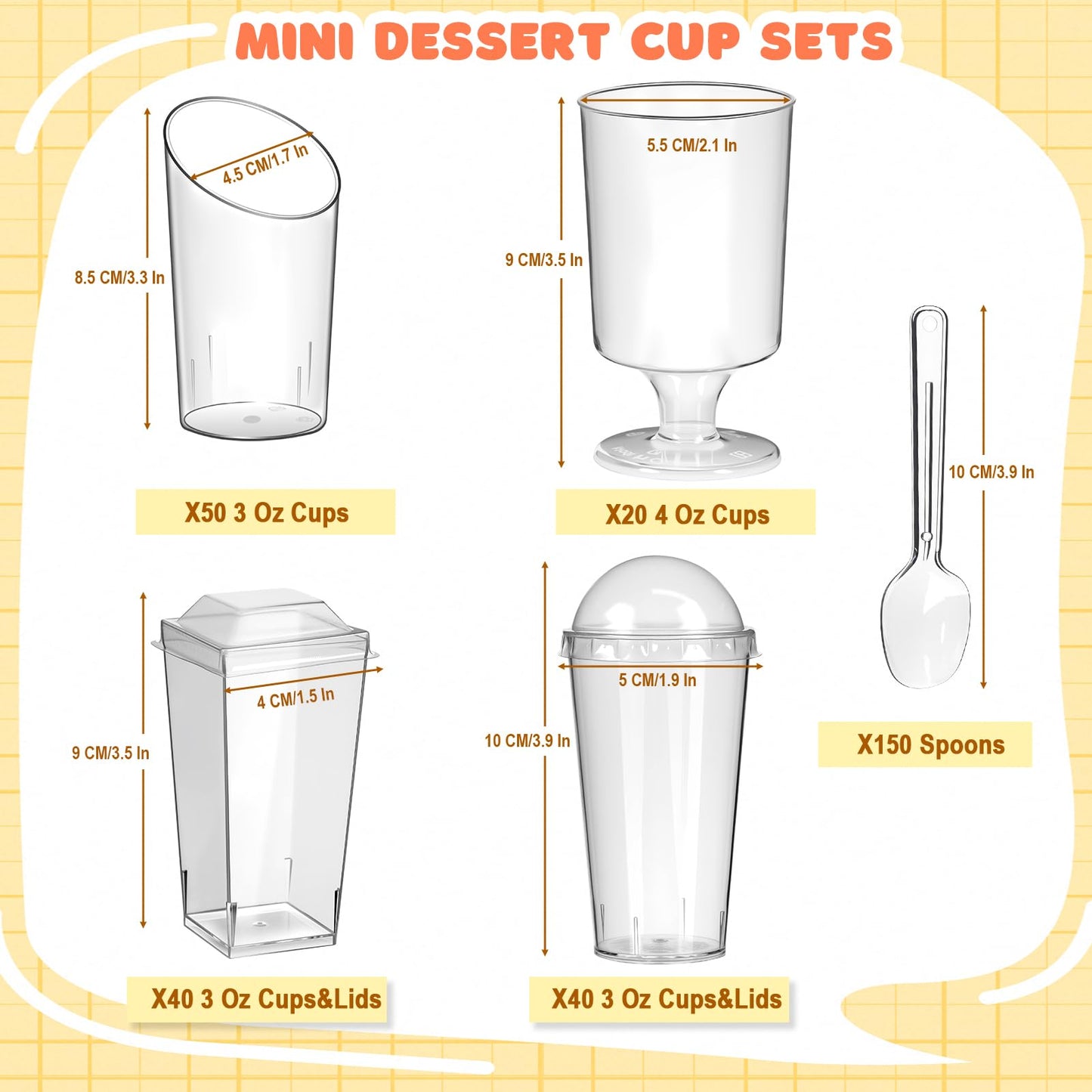 LifeIdeas 380 Pack Mini Dessert Cups with Lids and Spoons, 3 & 4 Oz Reusable Appetizer and Parfait Cups, Perfect as Shooters for Party, Fruit, Ice Cream, Cake & Pudding