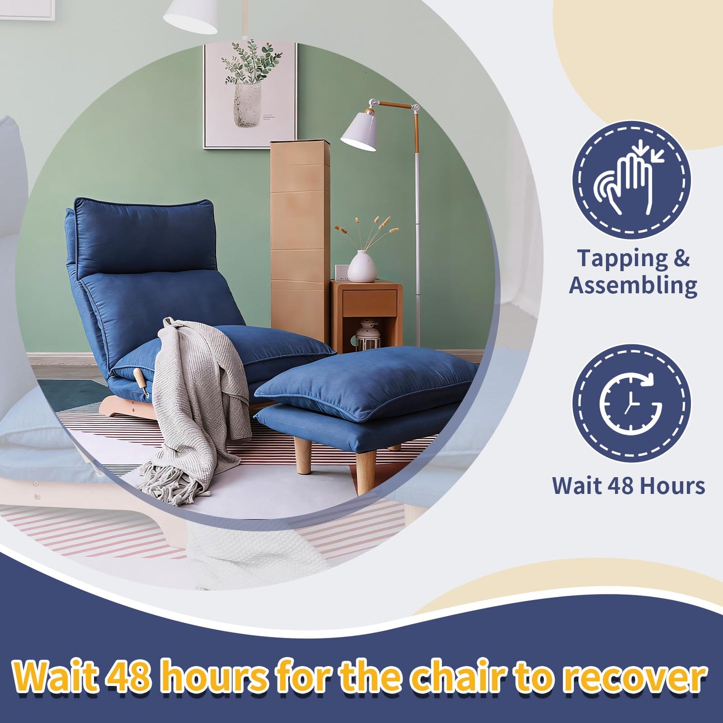 Dark Blue Lazy Floor Lounger with Ottoman, Adjustable Floor Chair Bean Bag Style Tatami Sofa with Thick Cushions and Back Support, Comfy Lounge Seating for Adults, Gaming & Bedroom Relaxation