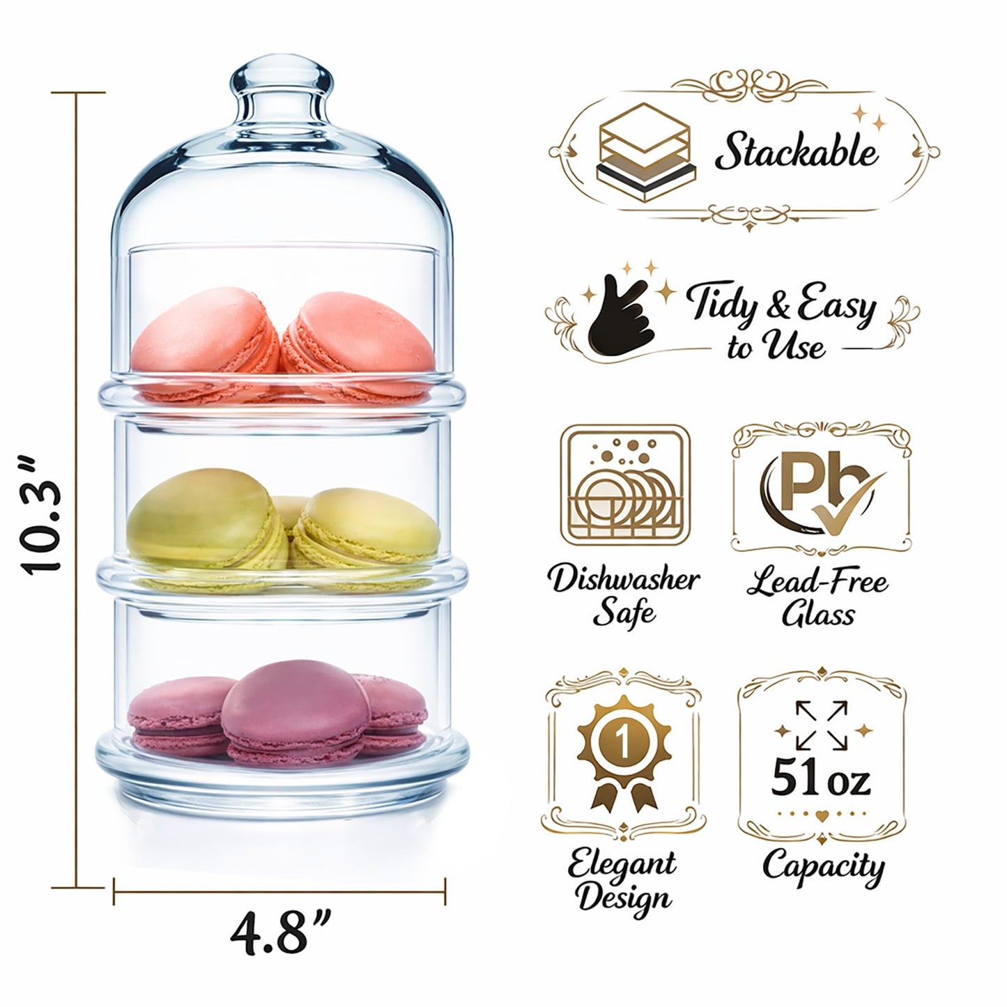 Ums 3 Tier Glass Jars with Lid, Cookie Jar, Candy Jars for Candy Buffet, Apothecary Jars, Kitchen & Bathroom Organizers and Storage