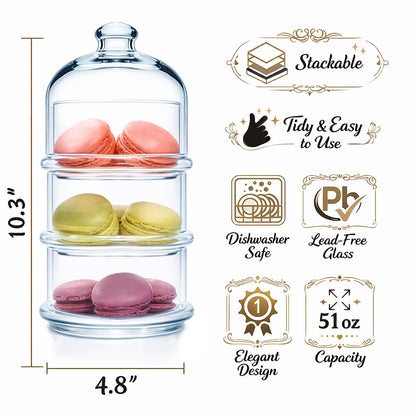 Ums 3 Tier Glass Jars with Lid, Cookie Jar, Candy Jars for Candy Buffet, Apothecary Jars, Kitchen & Bathroom Organizers and Storage