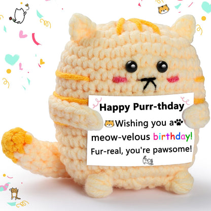 YWQZBHEMO A Little Birthday Cat to You - Crochet Positive Gifts, Funny Handmade Knitted Emotional Positive Cat - Happy Birthday