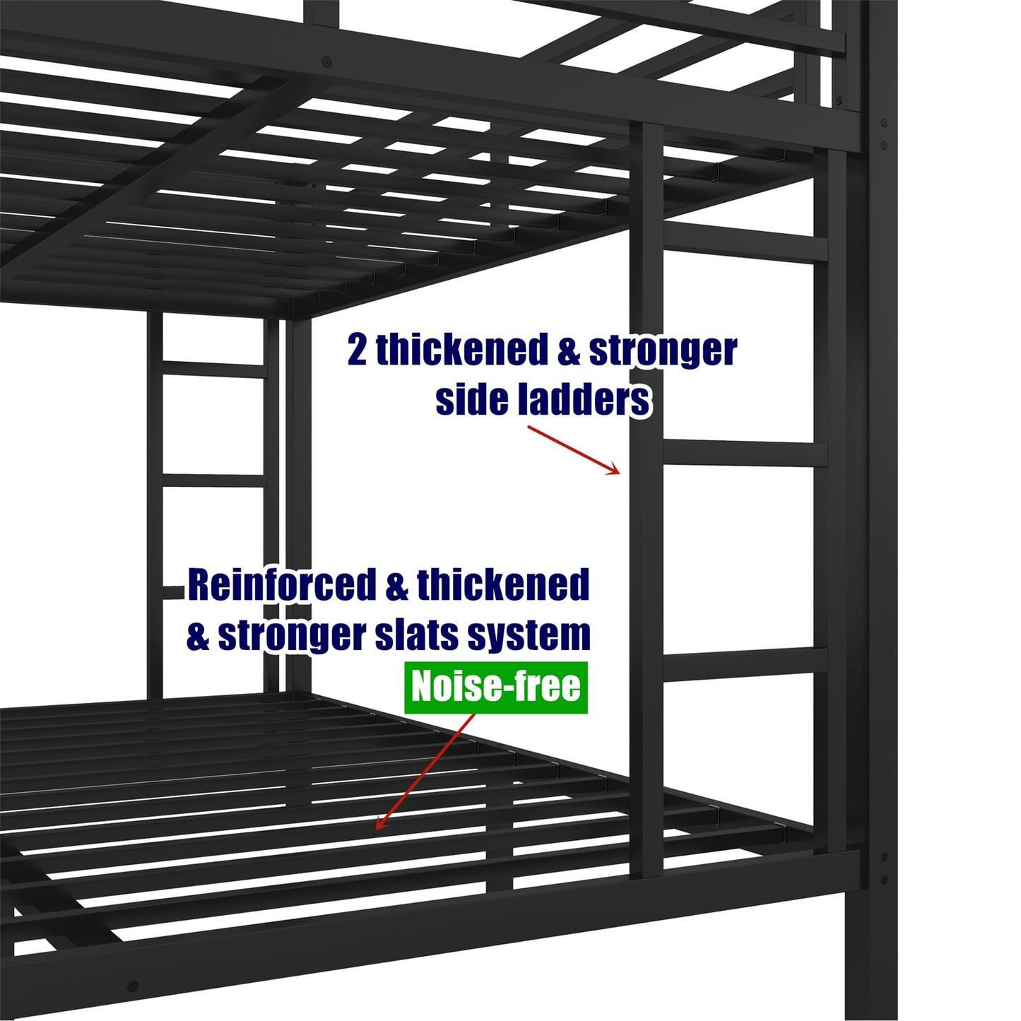 AOOMEEC Higher Quality & Stronger Metal Bunk Bed Twin XL Over Queen Size Bunkbed, Thickened Heavy Duty More Stable Safer Black Steel Bunk Queen Bed Frame (Easier to Assemble) (Twin XL Over Queen)