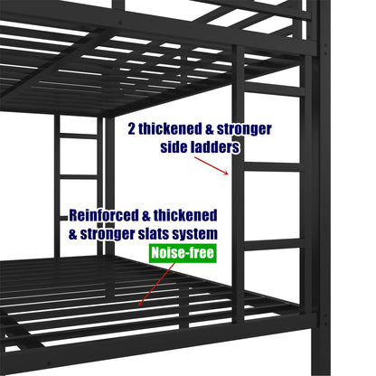 AOOMEEC Higher Quality & Stronger Metal Bunk Bed Twin XL Over Queen Size Bunkbed, Thickened Heavy Duty More Stable Safer Black Steel Bunk Queen Bed Frame (Easier to Assemble) (Twin XL Over Queen)