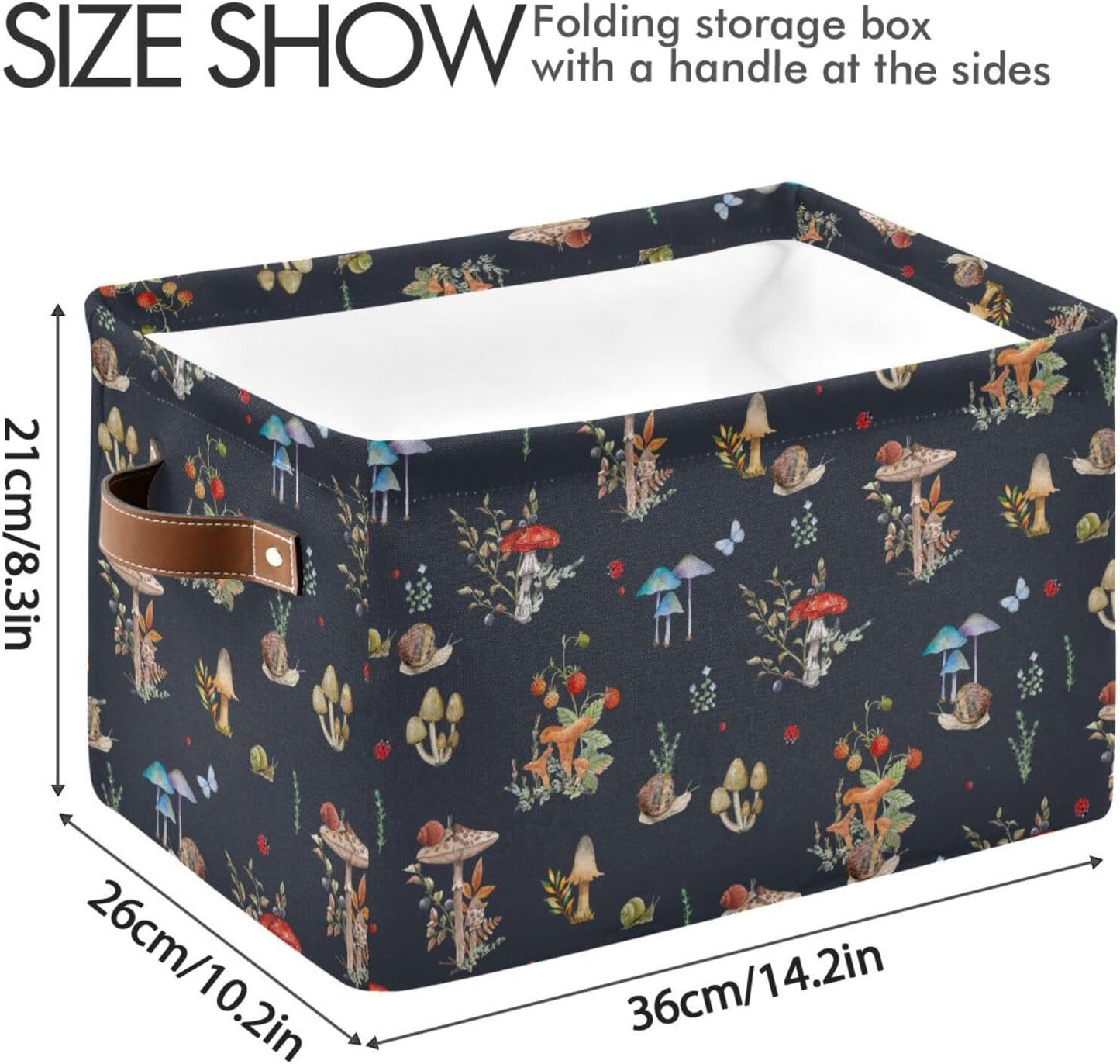 Storage Basket Bin, Mushroom Snail Organizer, Collapsible Shelf Basket with Handle for Nursery Bedroom Bathroom