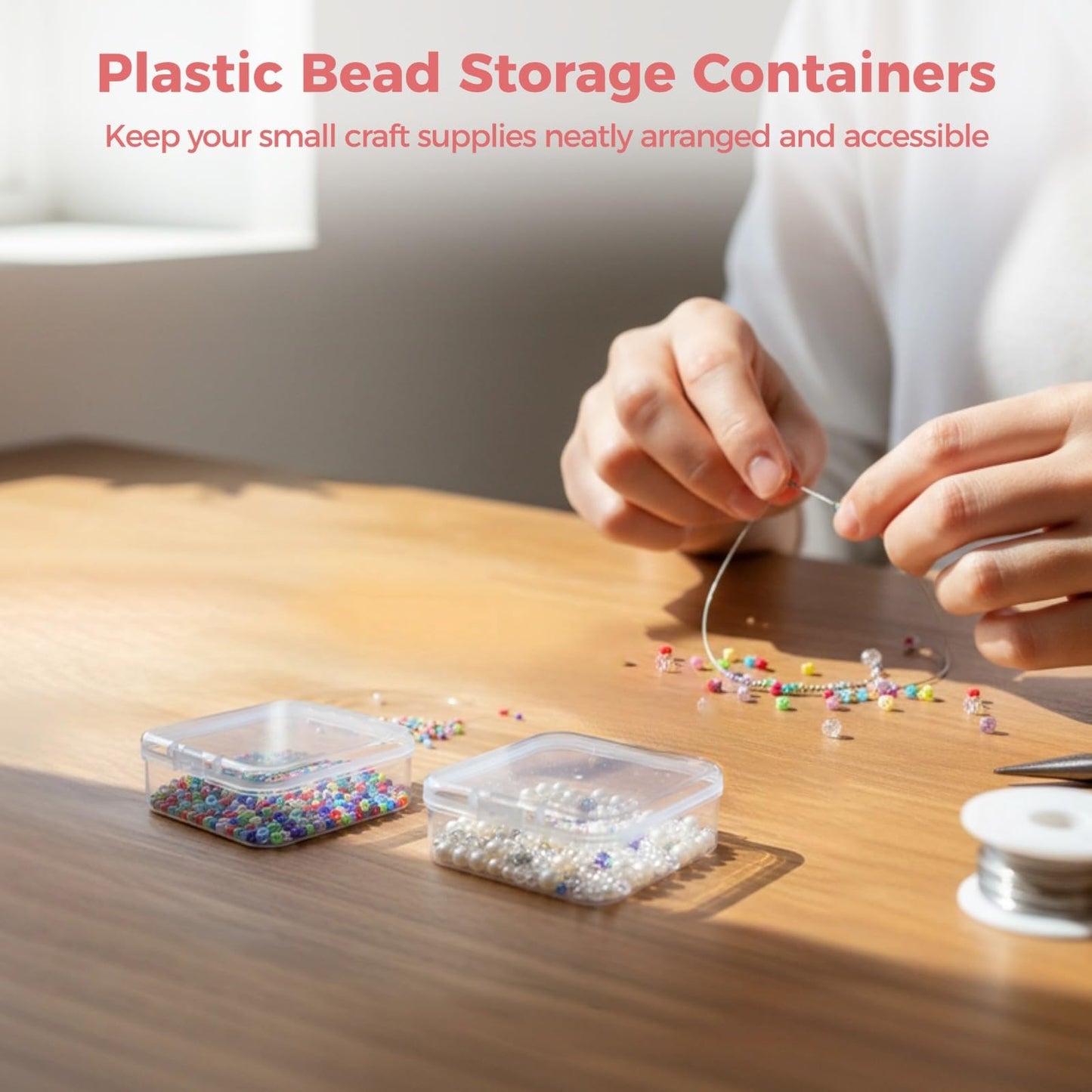 100 Pcs Plastic Bead Storage Containers, 2.2 x 2.2 x 0.8" Small Storage Boxes, Clear Square Containers with Hinged Lids, Mini Organizer Cases for Jewelry, Crafts, Small Items, Parts