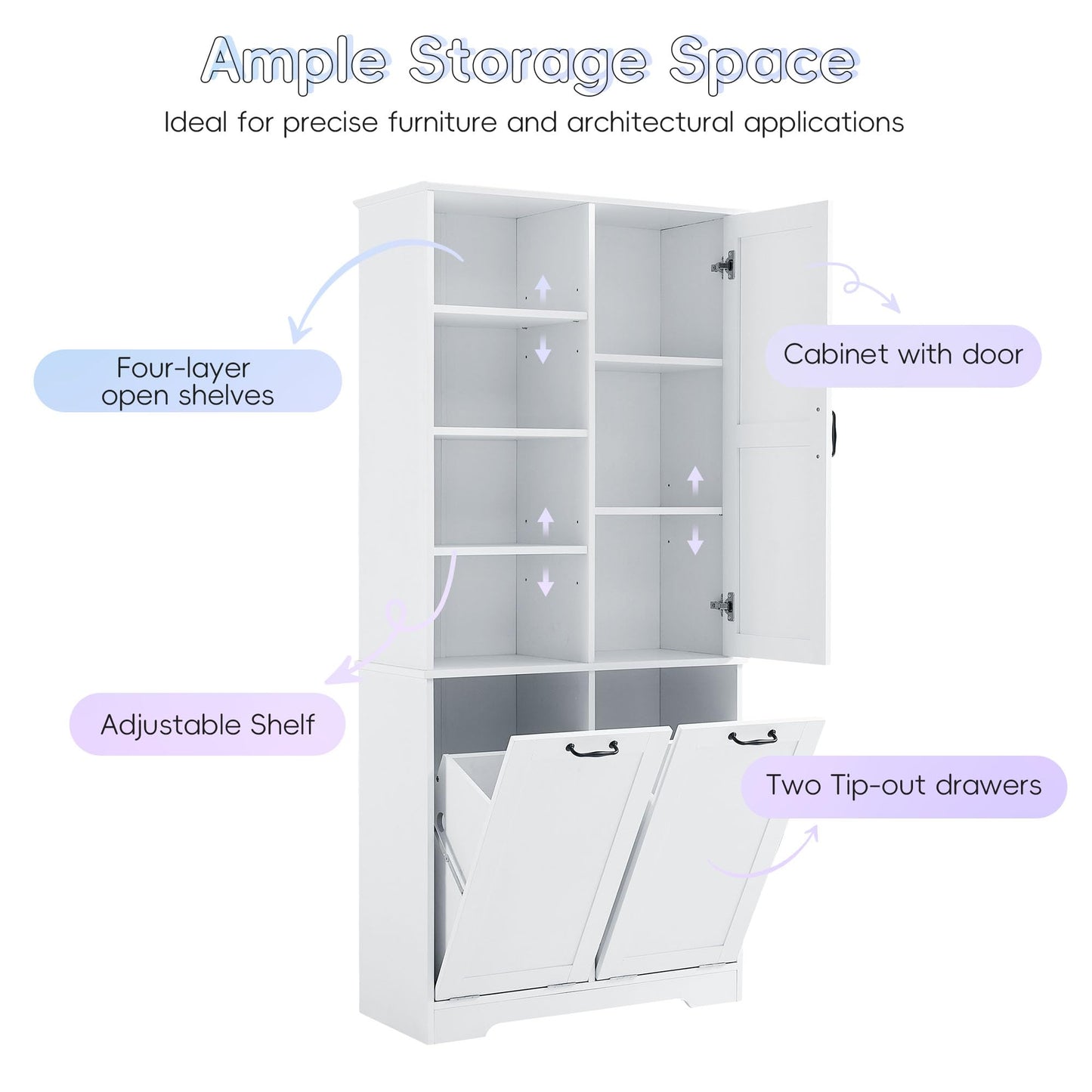 Merax Tall Storage Cabinet with Door and Open Shelf, Multi-Functional Laundry Hamper Basket for Home Bathroom, Laundry Room, White