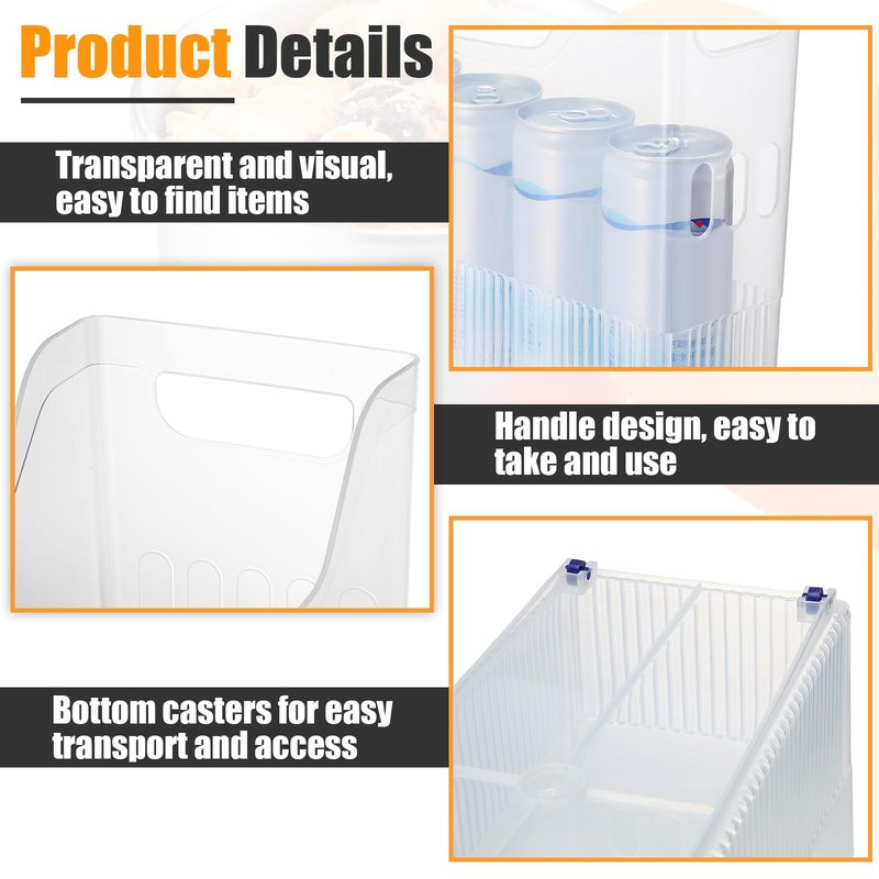 Qunclay 6 Plastic Freezer Organizer Bins with Wheel Set Clear Tall Narrow Kitchen Pantry Organizer Snack Storage Containers for Office Refrigerator(10 x 13.3 x 3.5 Inches)