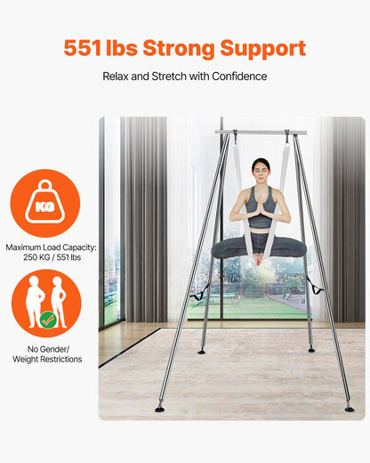 VEVOR Aerial Yoga Frame & Hammock Set, 9.67ft Yoga Swing Frame with 6.6-Yard Nylon Hammock, Heavy-Duty Premium Stand, 551.15 lbs Max Capacity Rig, for Indoor & Outdoor Aerial Fitness Training (White)