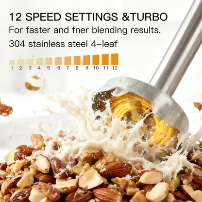 MegaWise Hand Blender, Immersion Blender Handheld 12-Speed with 80% Sharper Blades, Titanium Reinforced Stainless Steel 3-in-1 Immersion Blender,Includes Whisk and Milk Frother (3-in 1 Black)