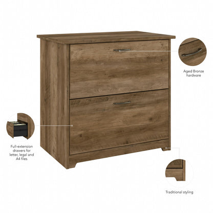 Bush Home Cabot 2 Drawer Lateral File Cabinet in Reclaimed Pine, Home Office Chest for Letter, Legal, and A4-size Document Storage