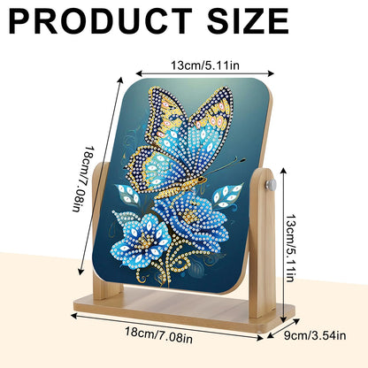 Diamond art Painting Flip Mirror，DIY Butterfly and flowers Rotatable Mirror , 5D Special Shape Diamond Wooden Material Desktop Decor Vanity Mirror Kit, Unique decoration of the desktop in the room