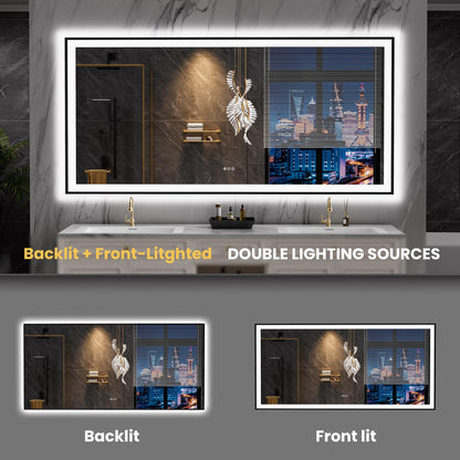 LOAAO 84"X40" LED Bathroom Mirror Black Framed, Anti-Fog, Dimmable, Lighted Bathroom Vanity Mirror for Wall, Memory Function, Tempered Glass